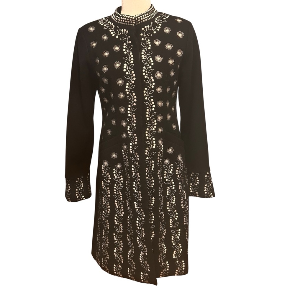 TWINSET Simona Barbieri wool coat womens sz  medium embroidered black white boho